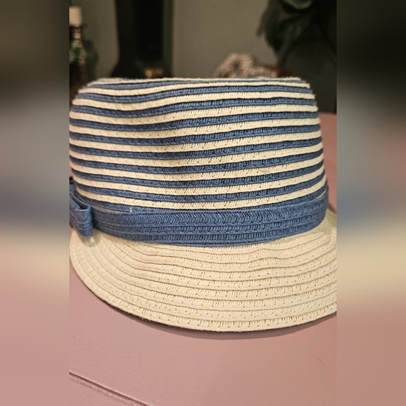 MARKS & SPENCER Paper Straw Beach Newsboy Nautical Hat In Blue/white.M/L - Picture 6 of 9